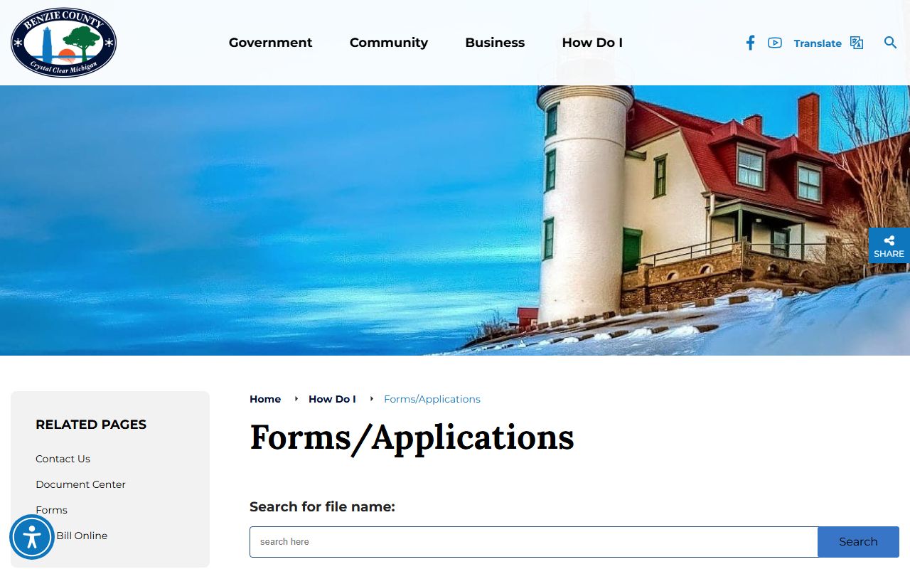 Benzie County Clerk records and forms hub web page