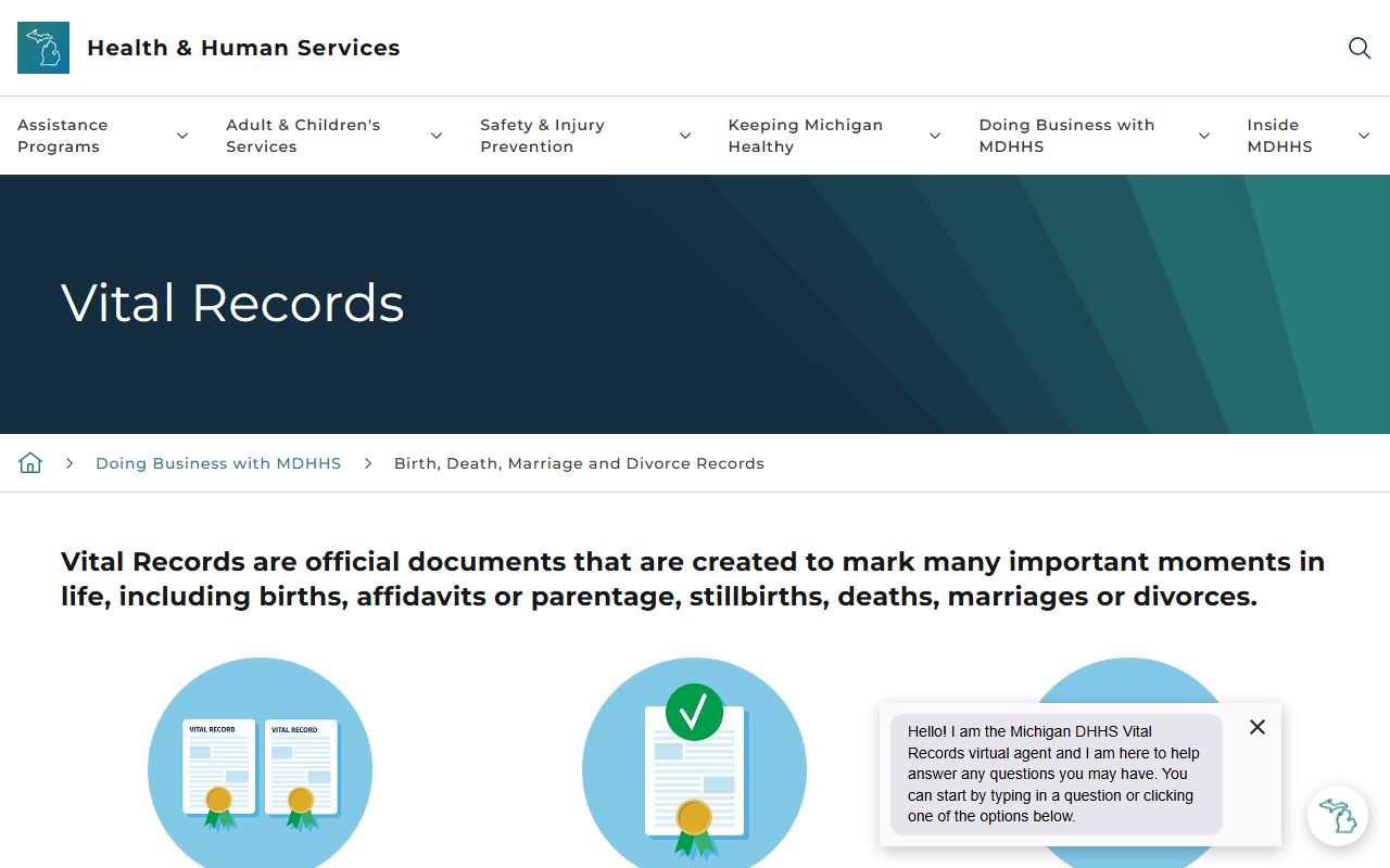 Benzie County Clerk Michigan vital records ordering page