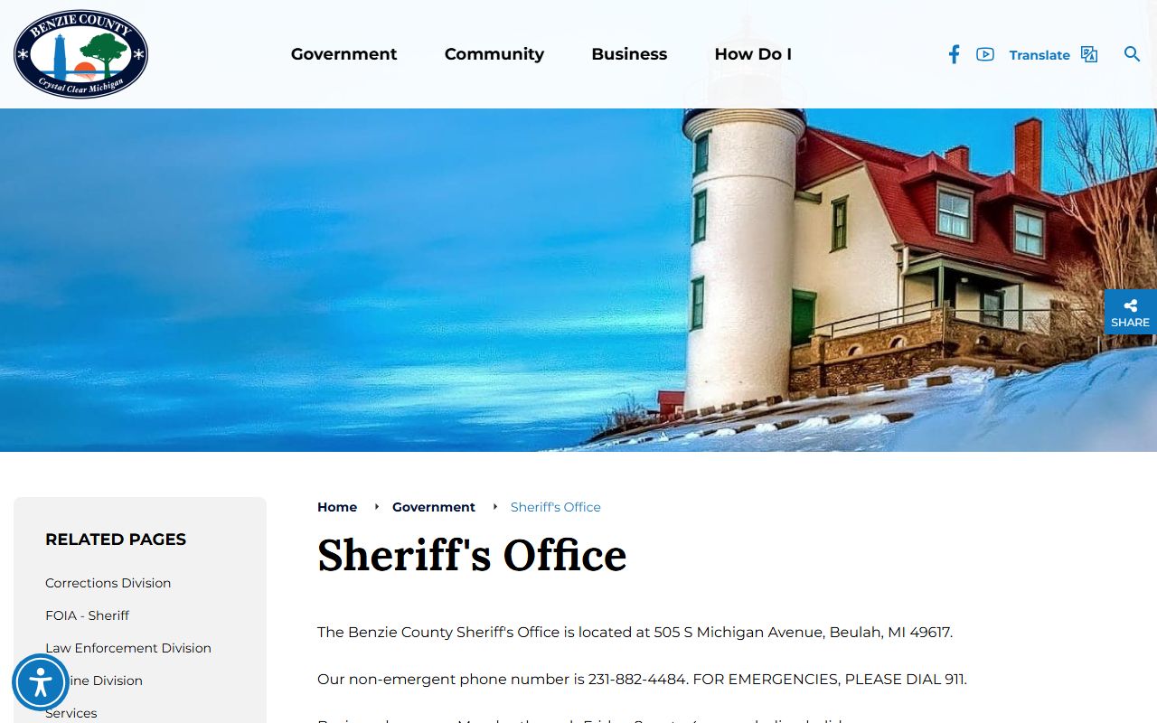 Benzie County arrest records sheriff's office web page