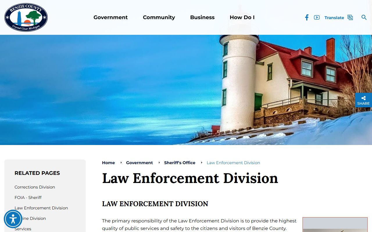 Benzie County arrest records sheriff law enforcement division page