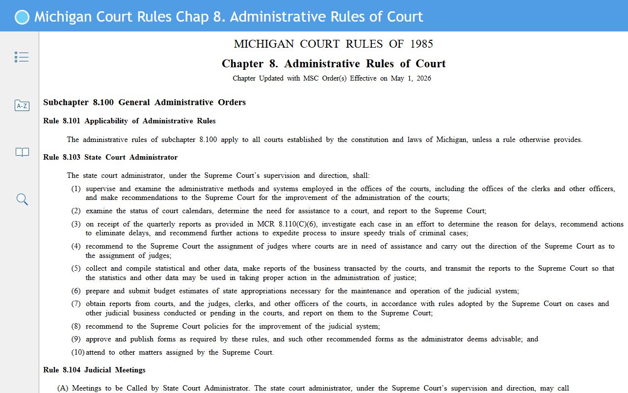 Benzie County court dockets under the Michigan court rules public-access provisions