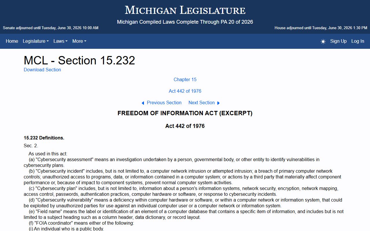Benzie County court dockets public-body scope under Michigan FOIA MCL 15.232