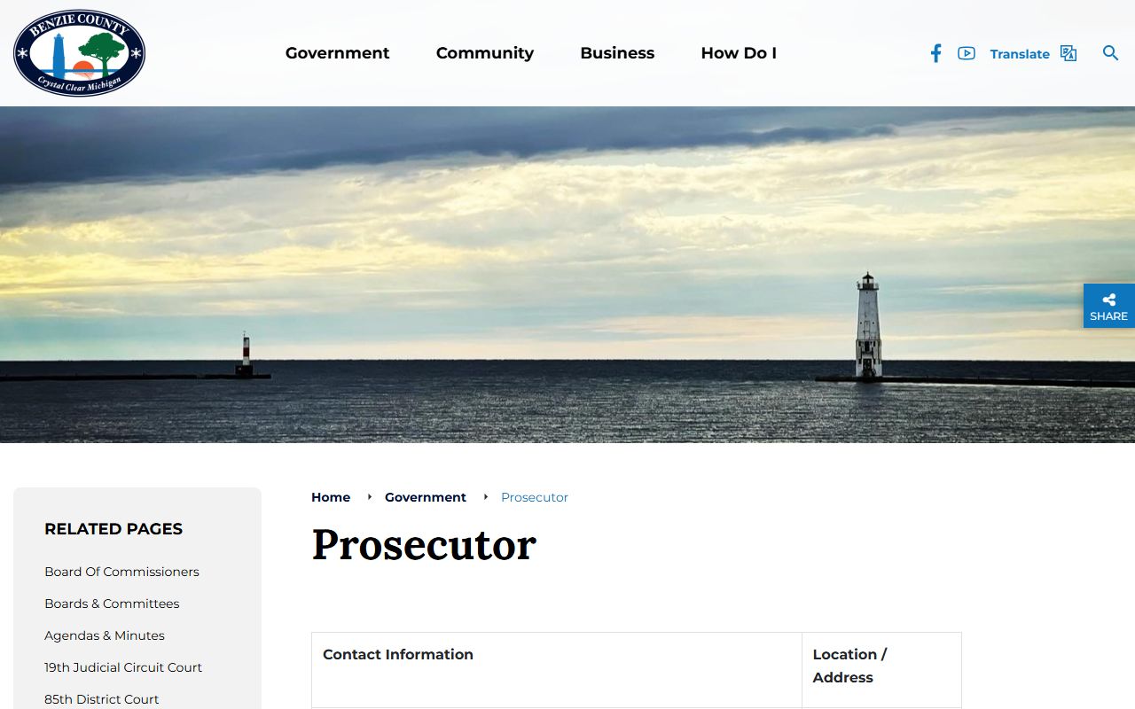 Benzie County criminal court records prosecutor office web page