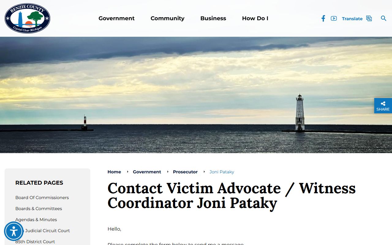 Benzie County criminal court records victim advocate program page