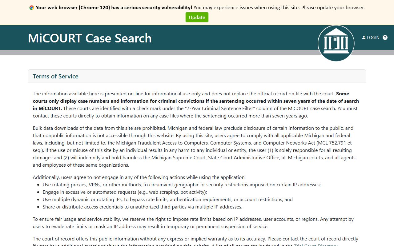 Benzie County circuit court records MiCOURT case search filter