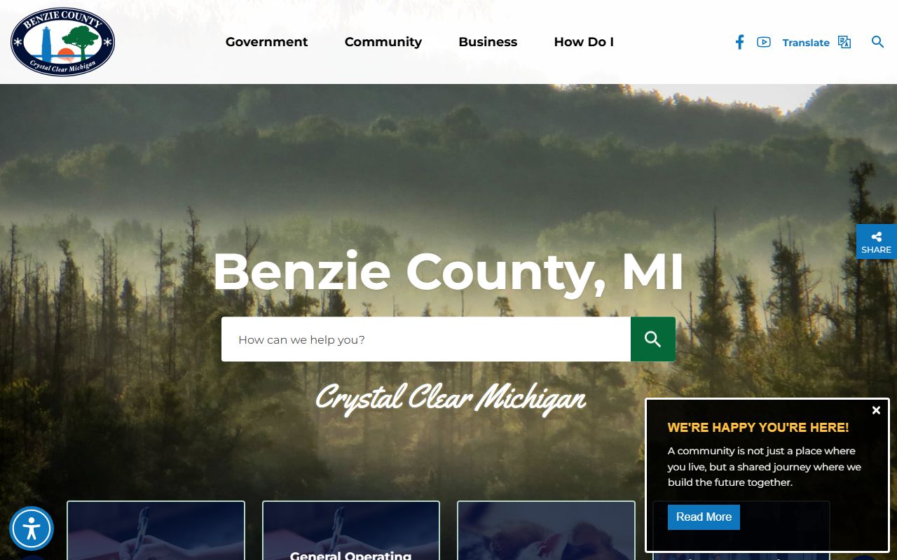 Benzie County government homepage with court records office links