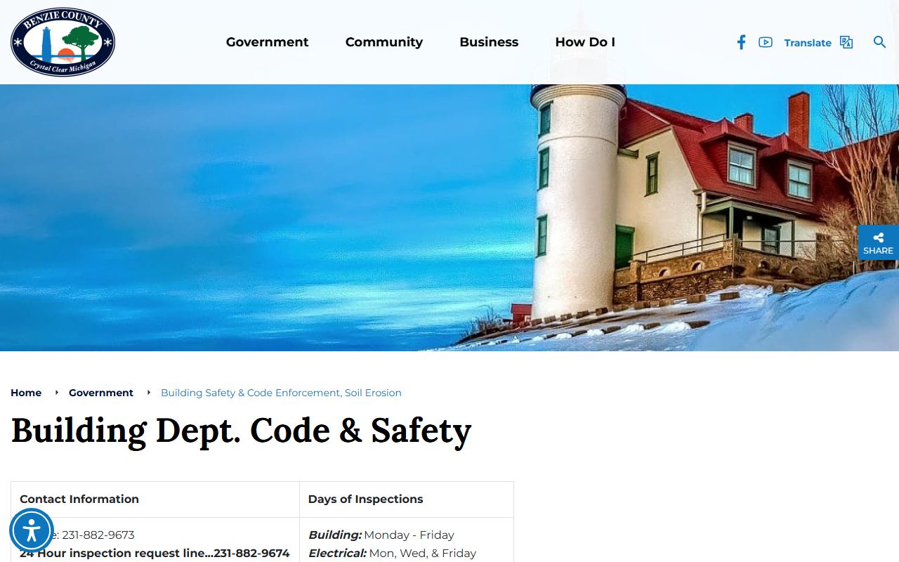 Benzie County building safety page within the county records system