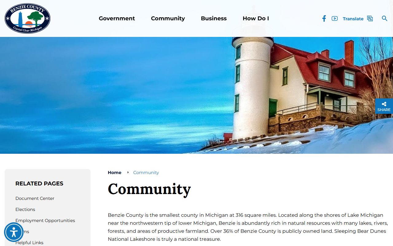Benzie County community page describing the county court region