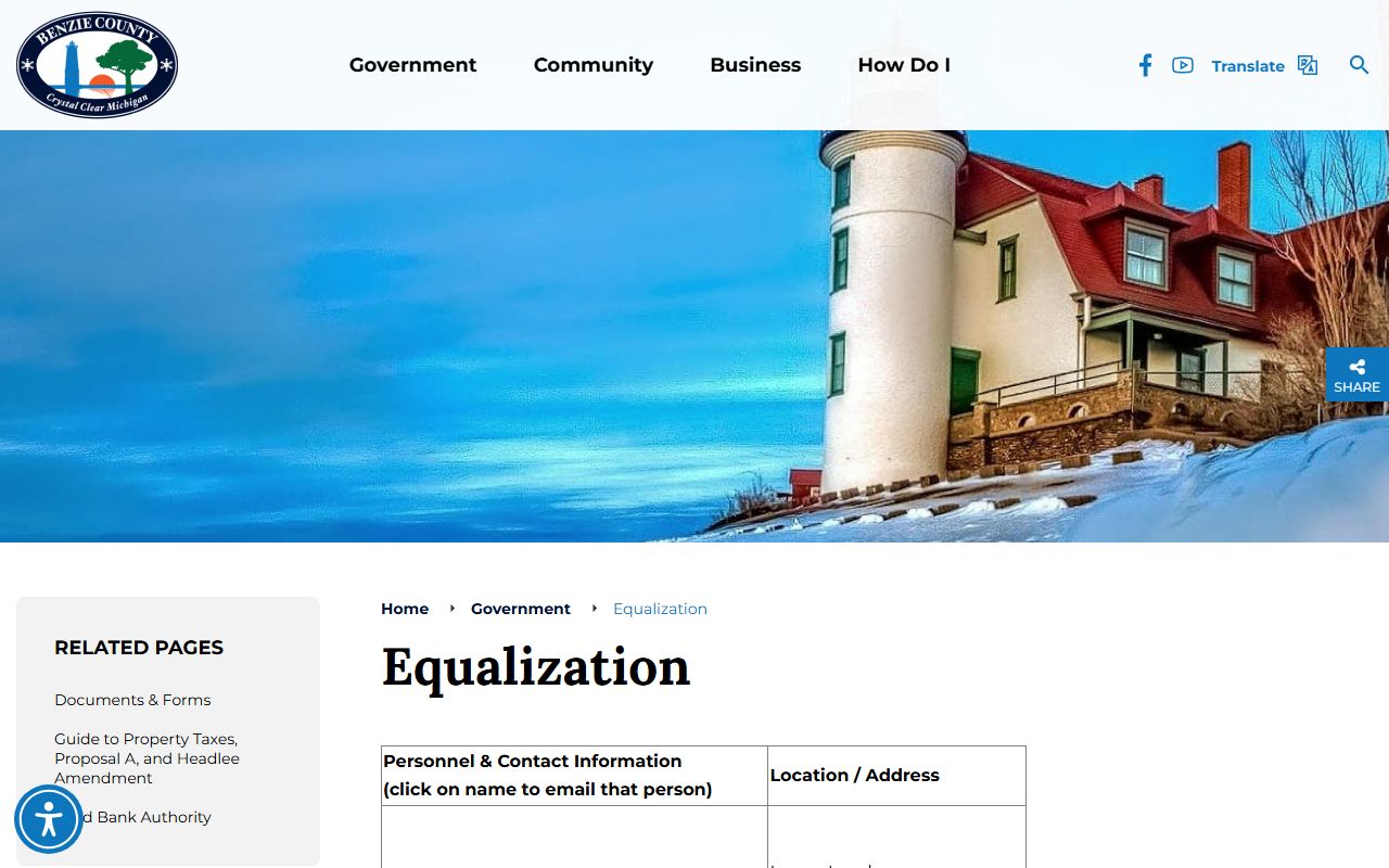 Benzie County equalization office page within the county records administration