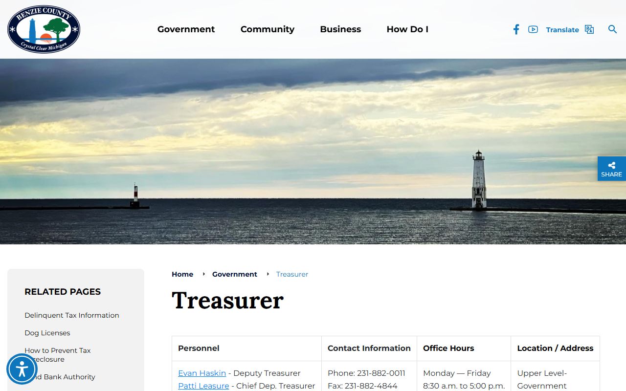 Benzie County treasurer office page near the court records complex