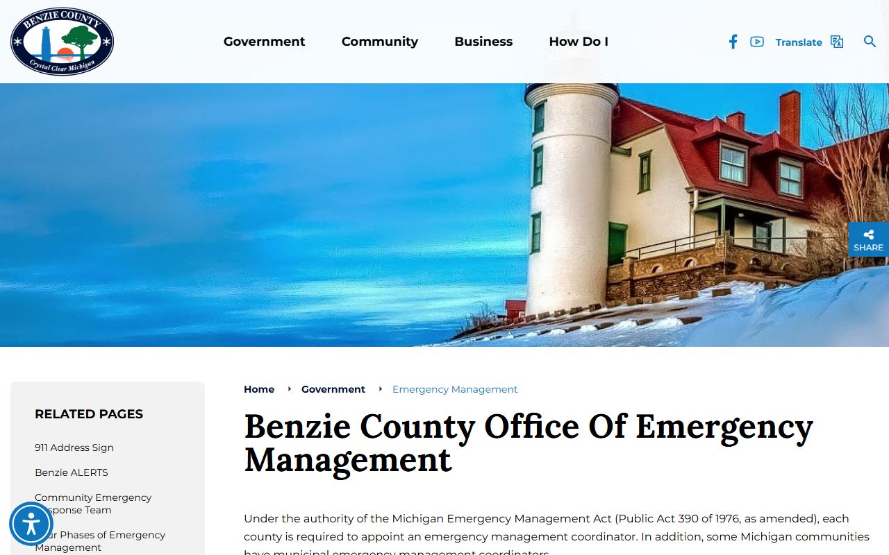 Benzie County emergency management page near the sheriff and jail offices