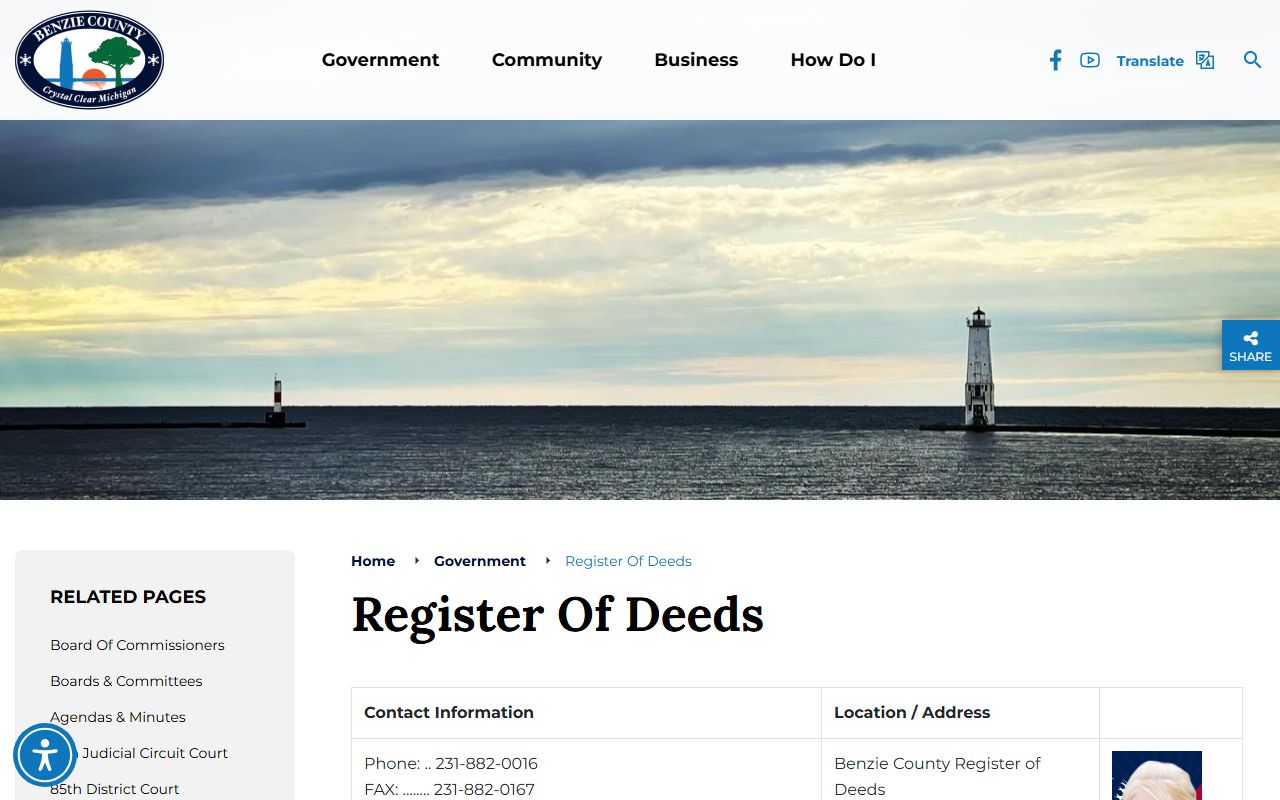 Benzie County register of deeds page covered by public records law