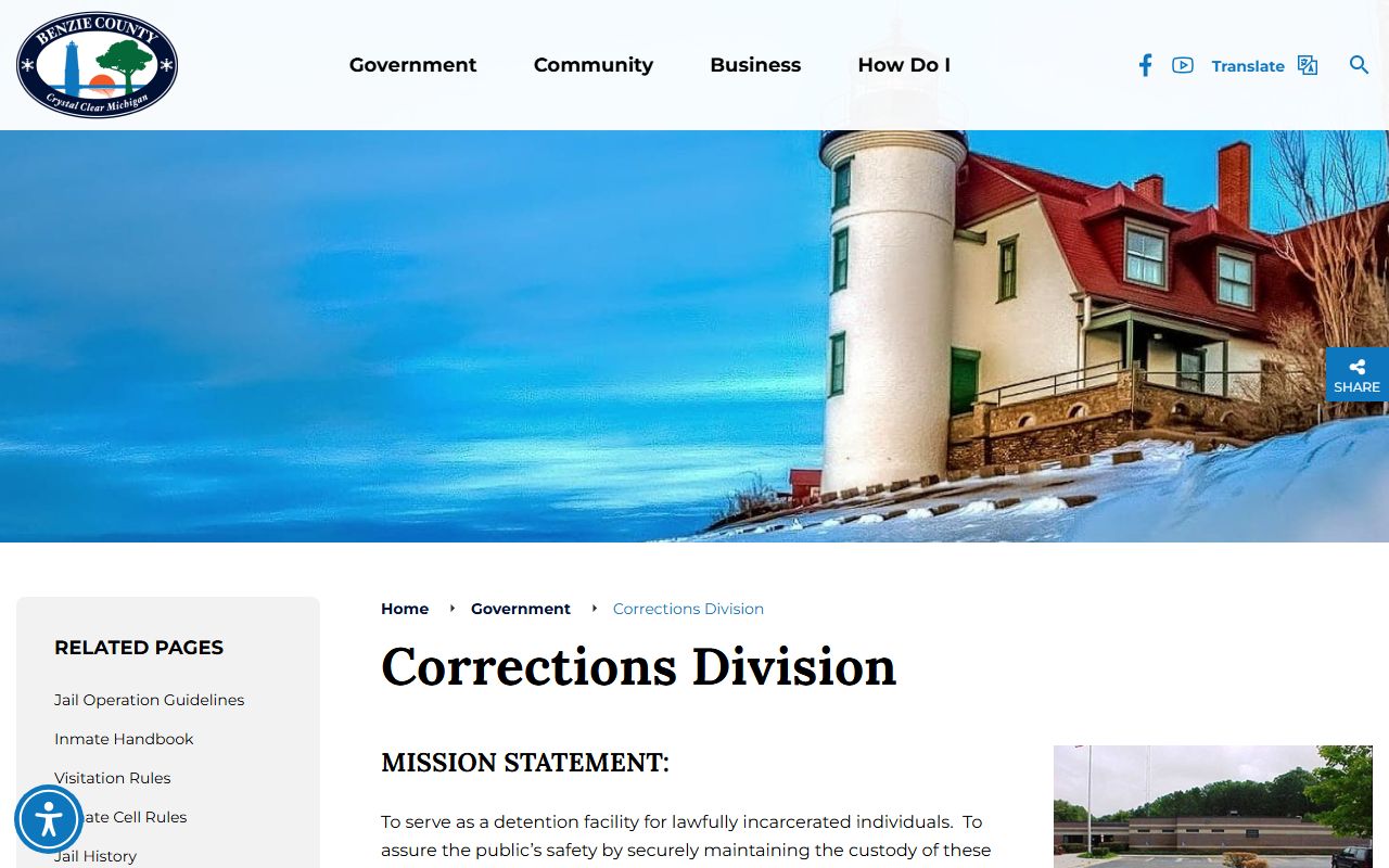 Benzie County inmate records corrections division jail page