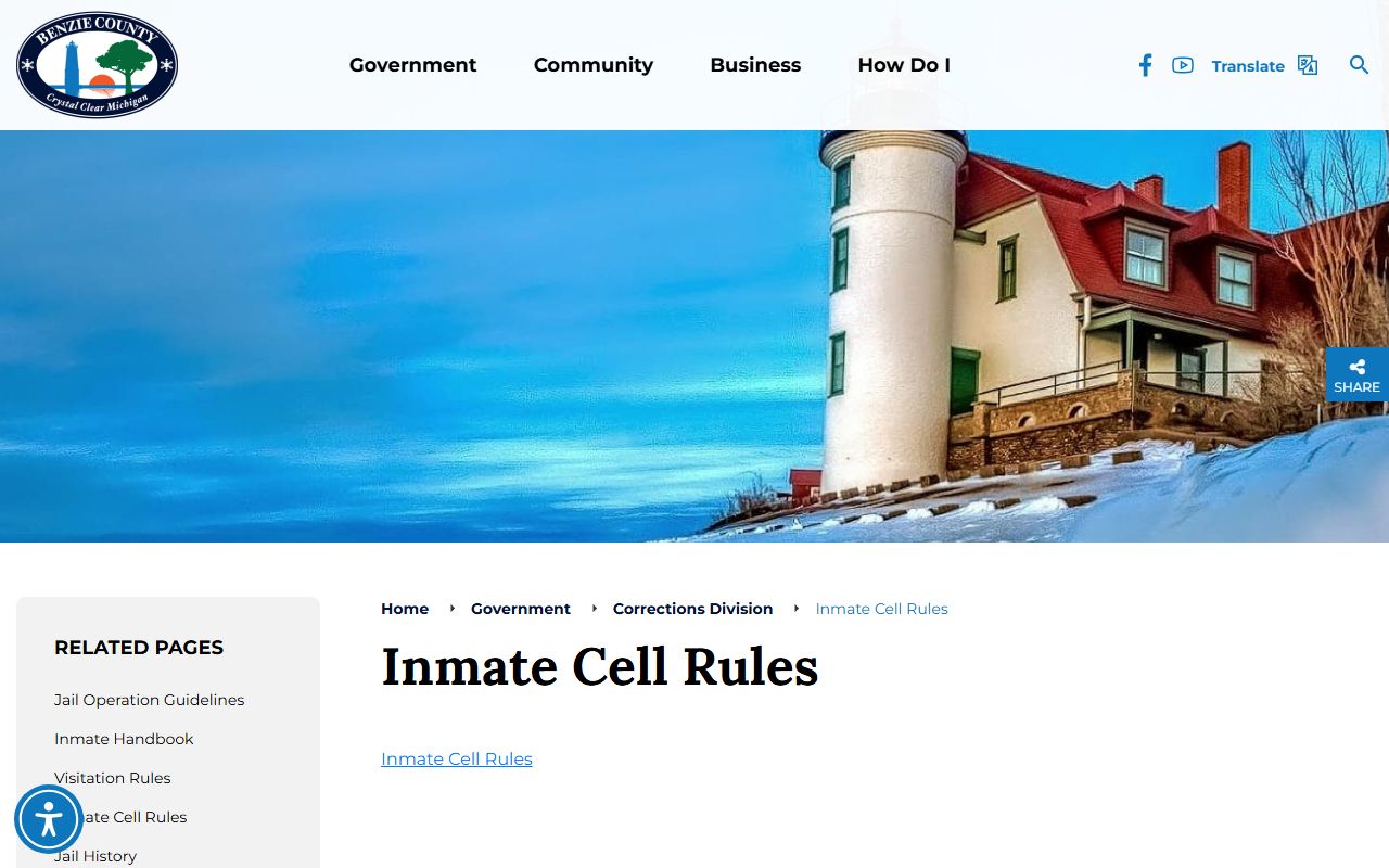 Benzie County inmate records inmate cell rules page
