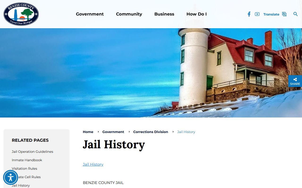 Benzie County inmate records jail history and facility page