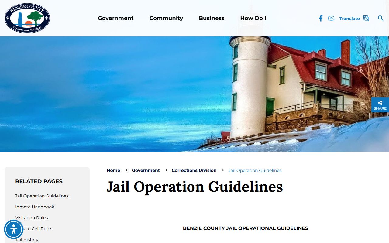 Benzie County inmate records jail operation guidelines page