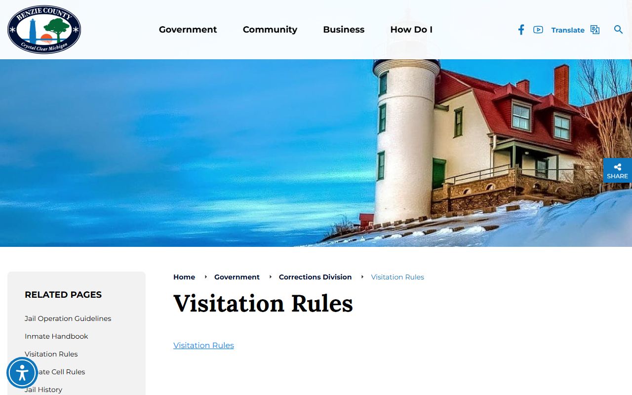 Benzie County inmate records jail visitation rules page