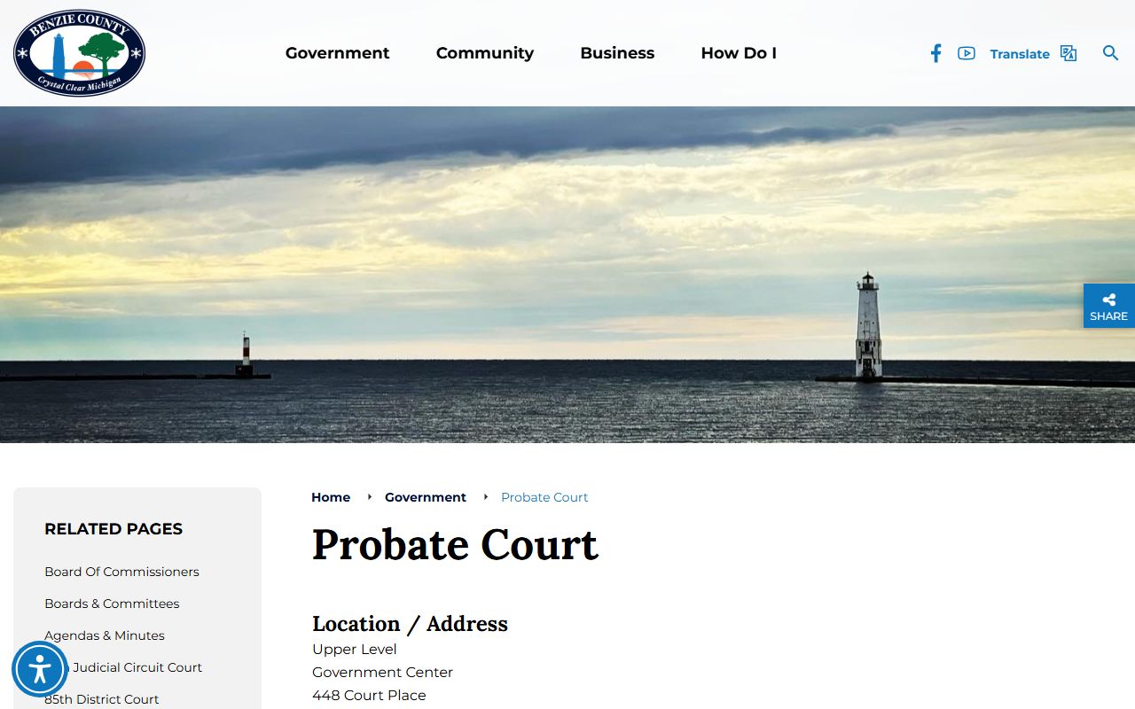 Benzie County probate records court office web page