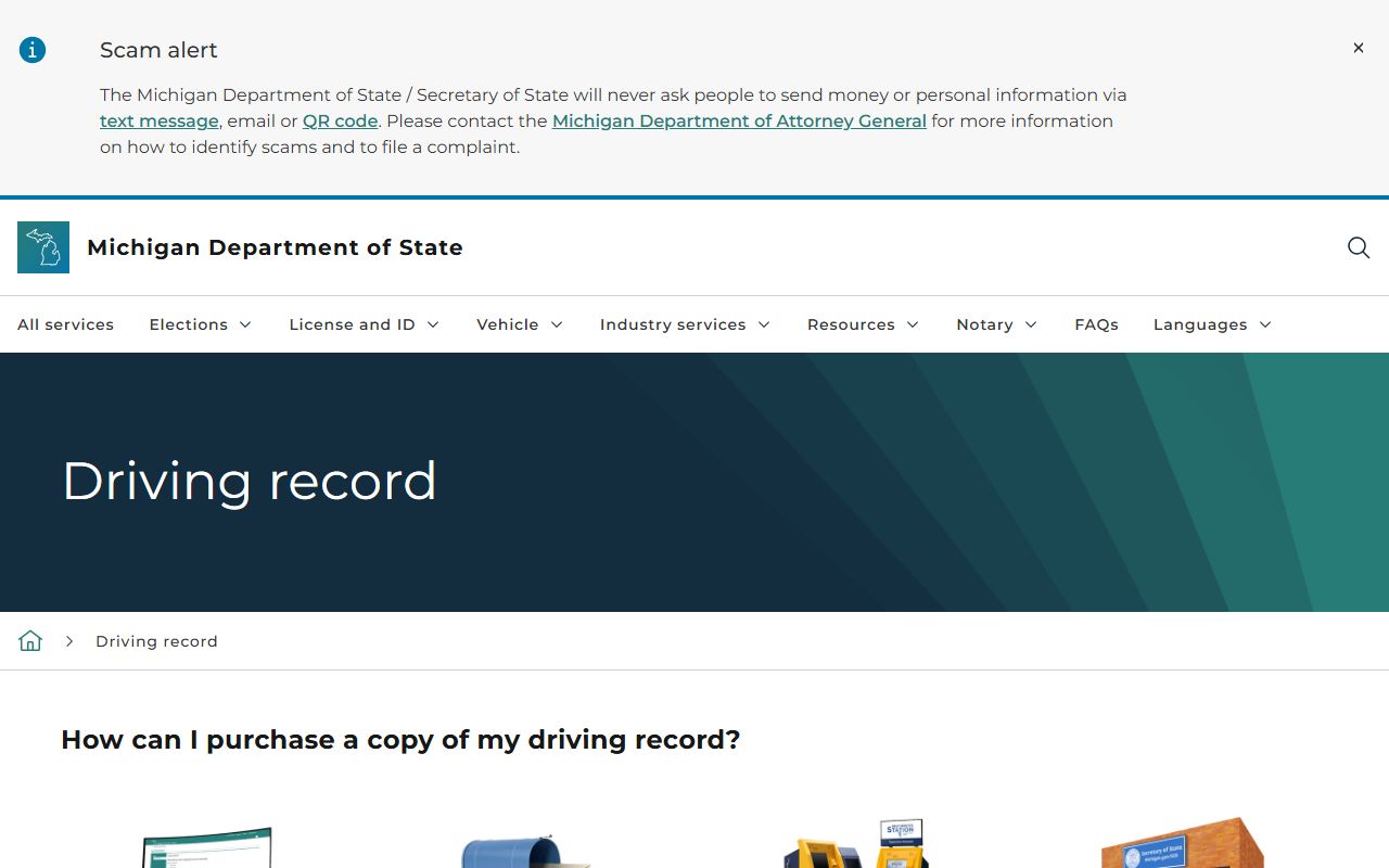Benzie County traffic court records Michigan Secretary of State driving record page